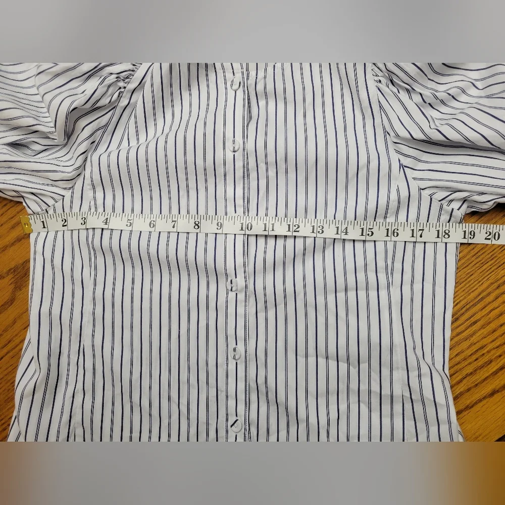 Madewell Puff Sleeve Cotton Button-Up Blouse Top Blue White Stripe Size 6